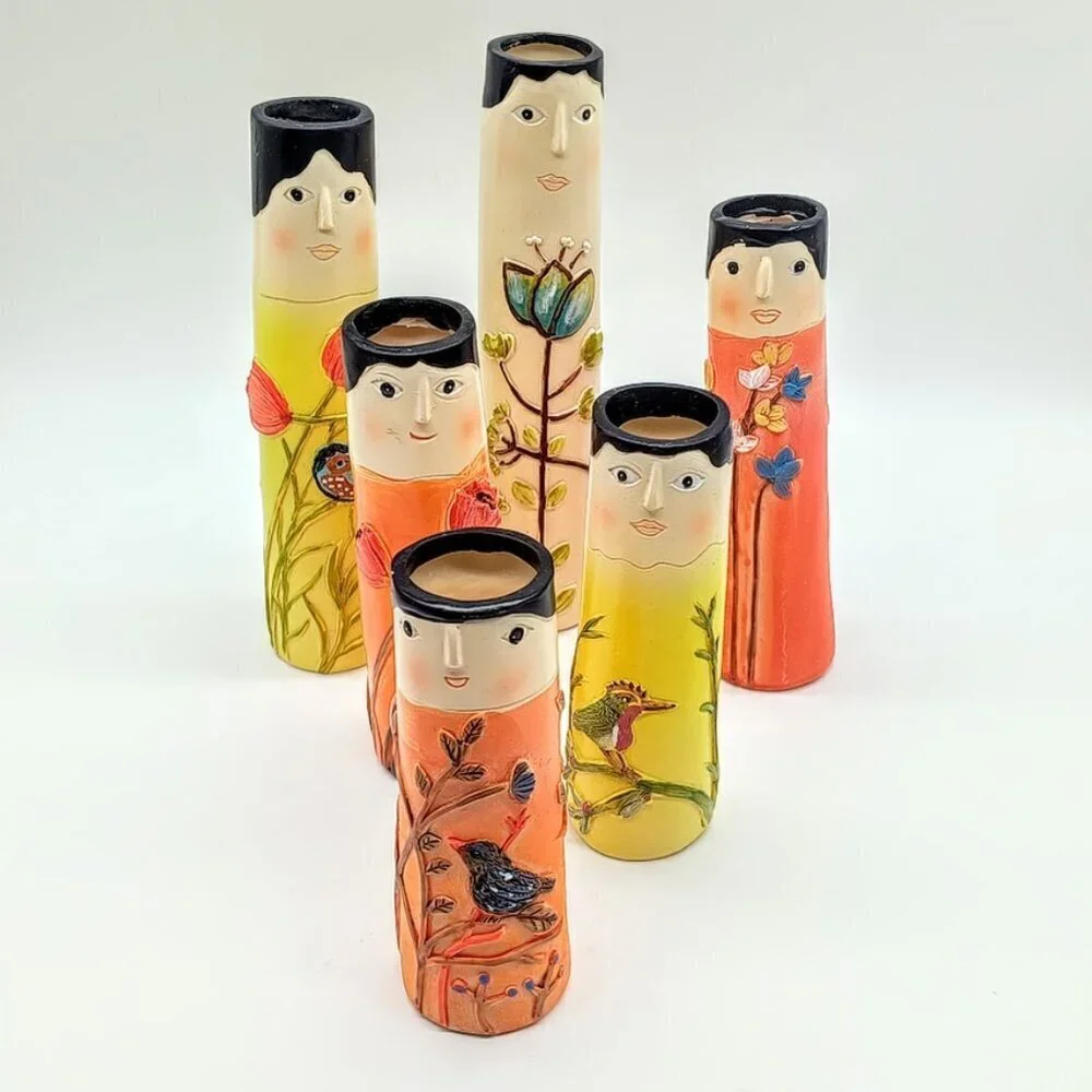 Set of 6 Hand-Painted Bohemian Family Bud Vases